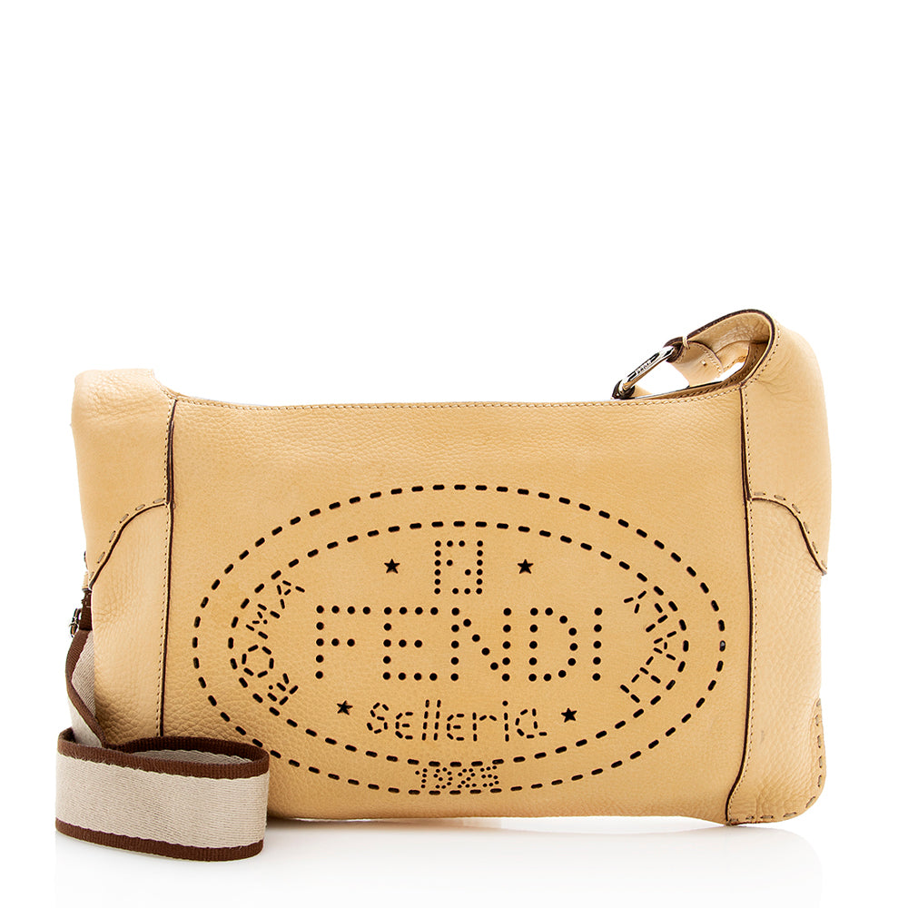 Luxury FendiSelleria Leather Perforated Romano Messenger Bag (SHF-18894)