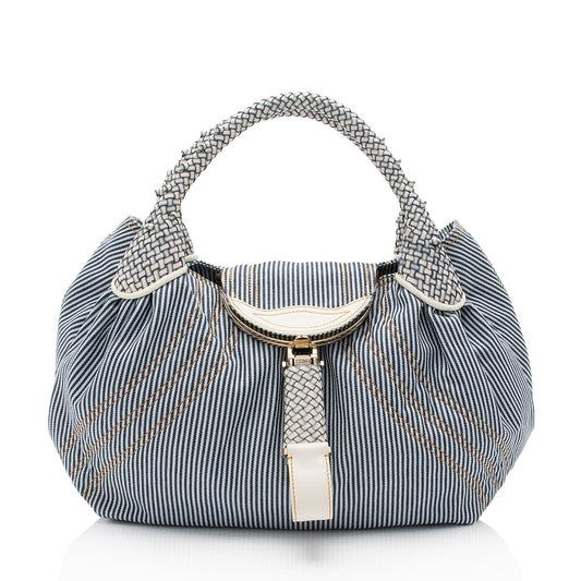 Luxury FendiStriped Denim Spy Satchel (SHF-i8ZclG)