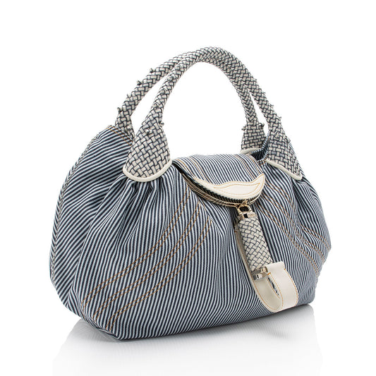 Luxury FendiStriped Denim Spy Satchel (SHF-i8ZclG)