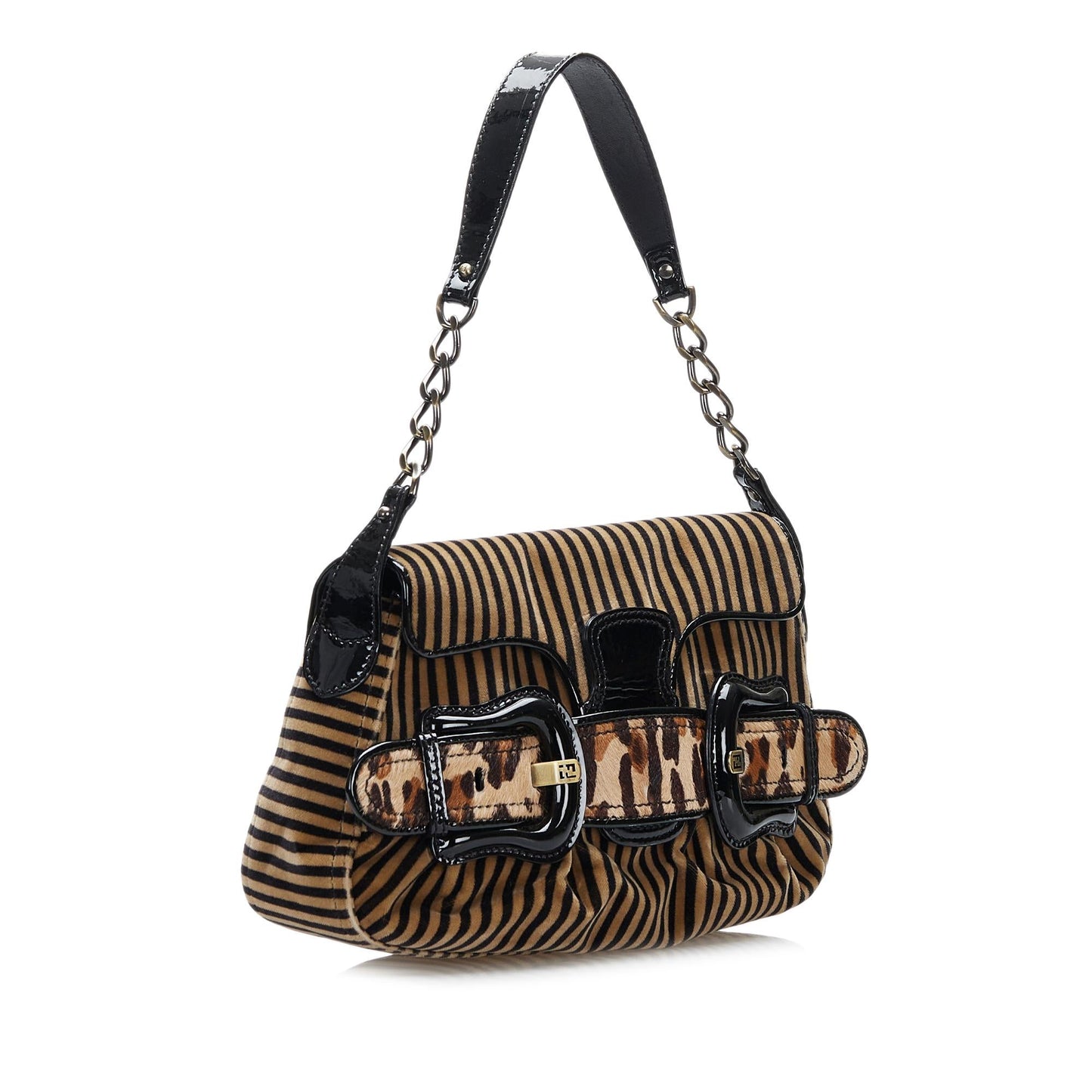 Luxury FendiStriped Velvet B Bis Bag (SHG-37726)