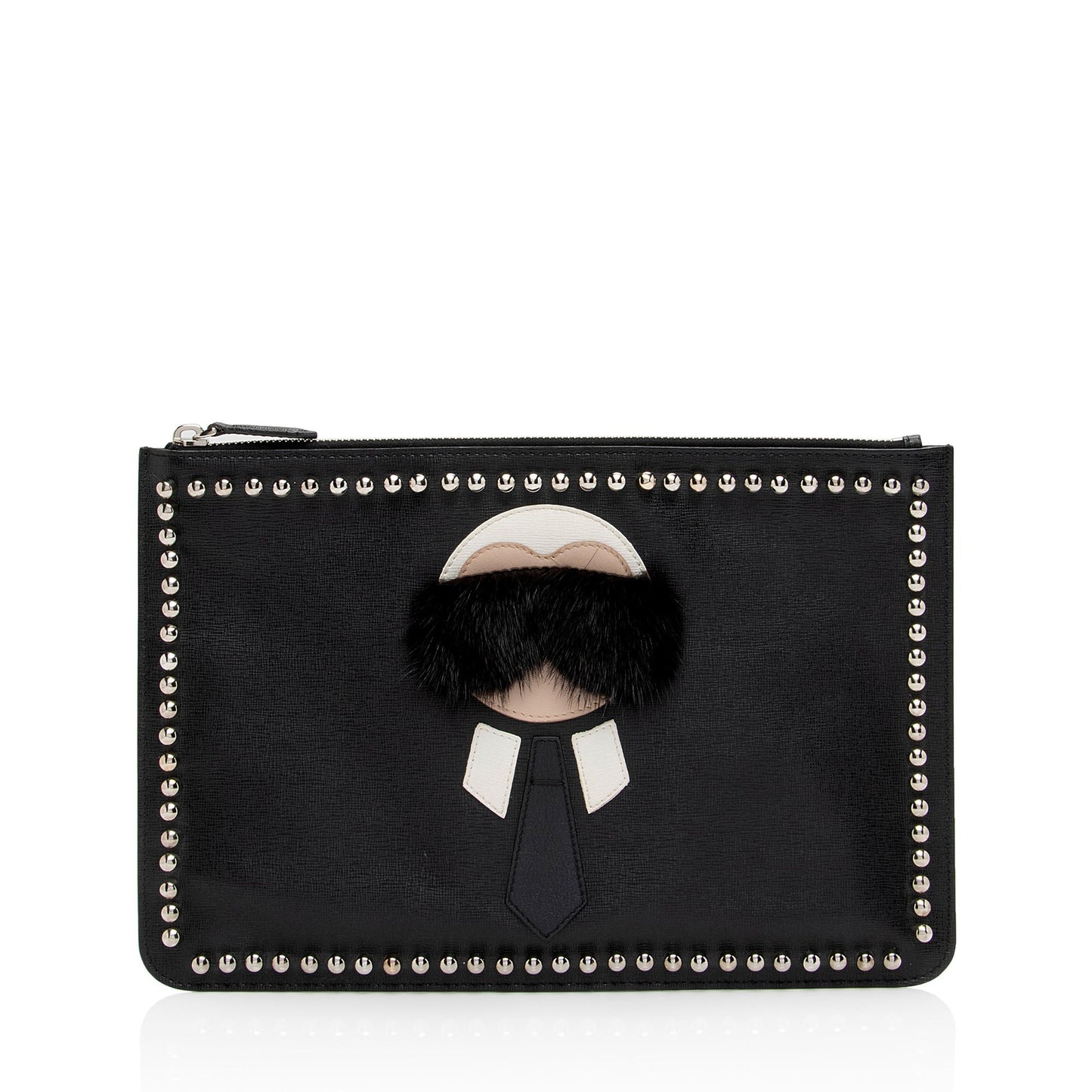 Luxury FendiStudded Leather Mink Karlito Zip Pouch (SHF-Rdhiar)