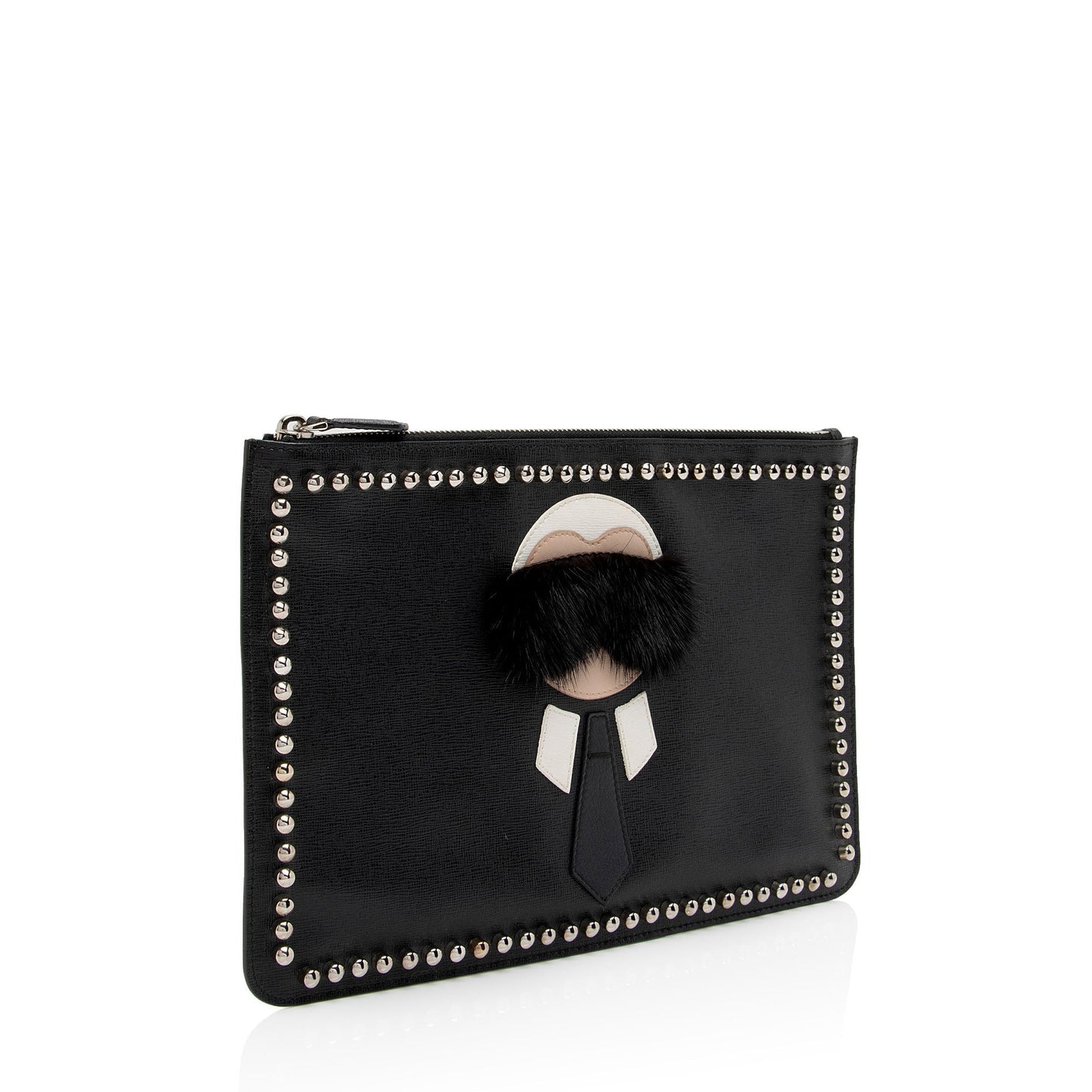 Luxury FendiStudded Leather Mink Karlito Zip Pouch (SHF-Rdhiar)