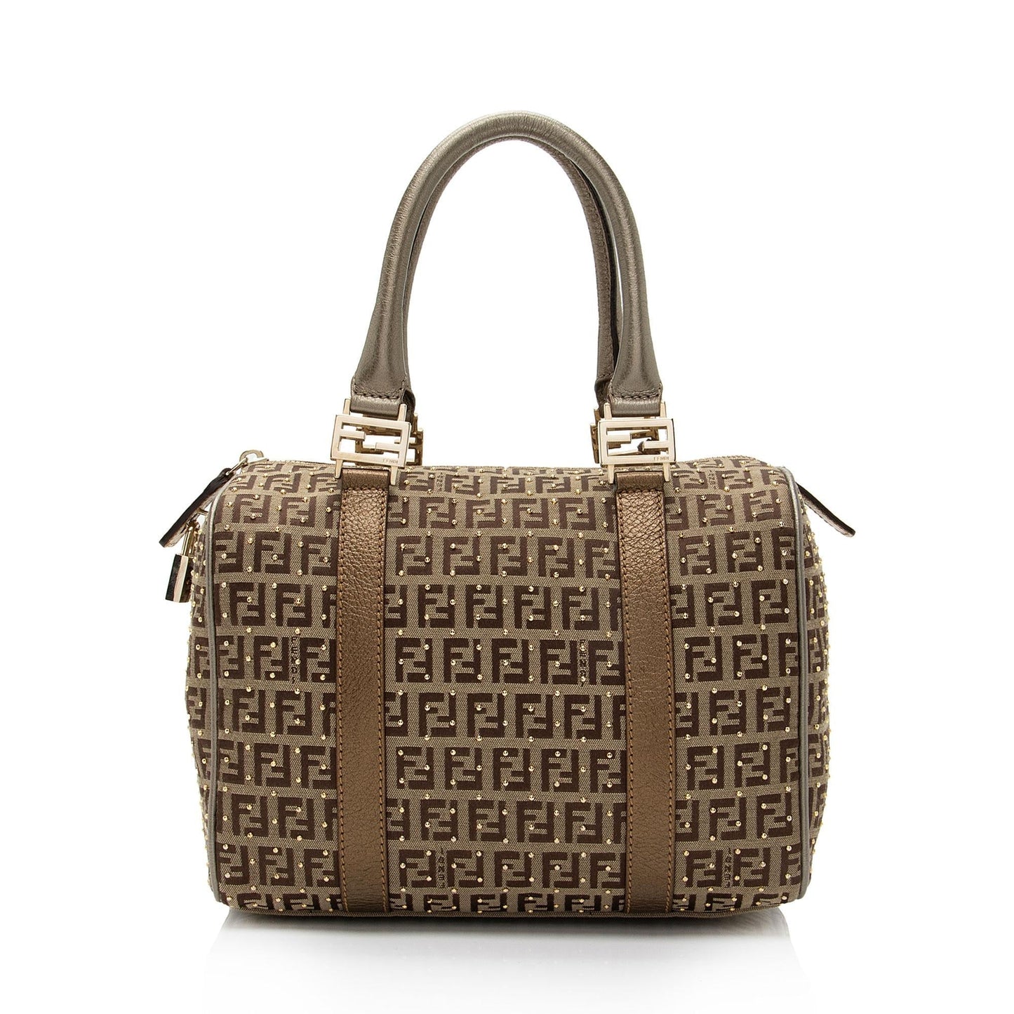 Luxury FendiStudded Zucchino Leather Small Boston Bag (SHF-dAOoUF)
