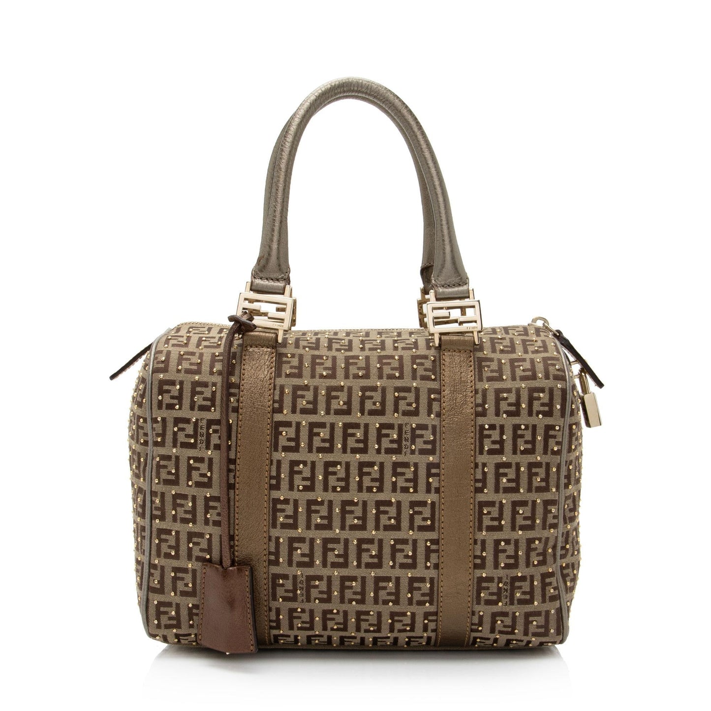 Luxury FendiStudded Zucchino Leather Small Boston Bag (SHF-dAOoUF)
