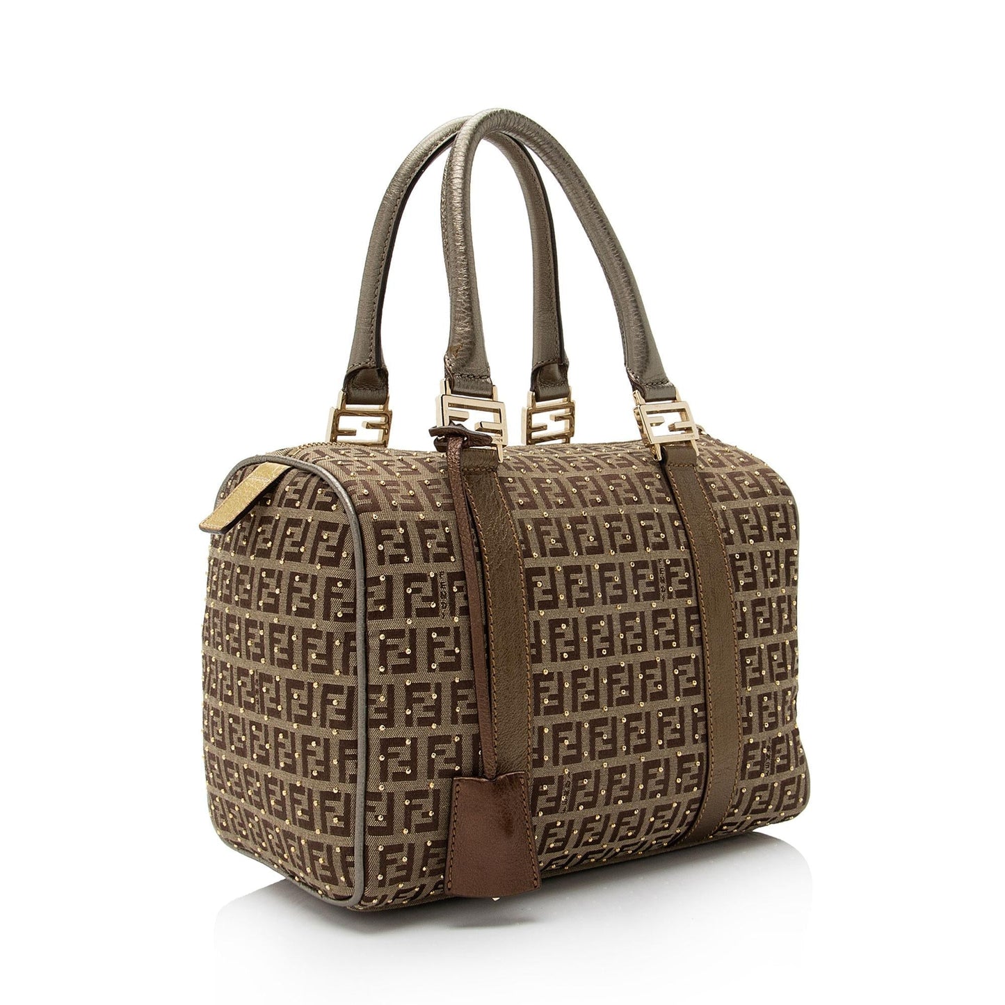 Luxury FendiStudded Zucchino Leather Small Boston Bag (SHF-dAOoUF)