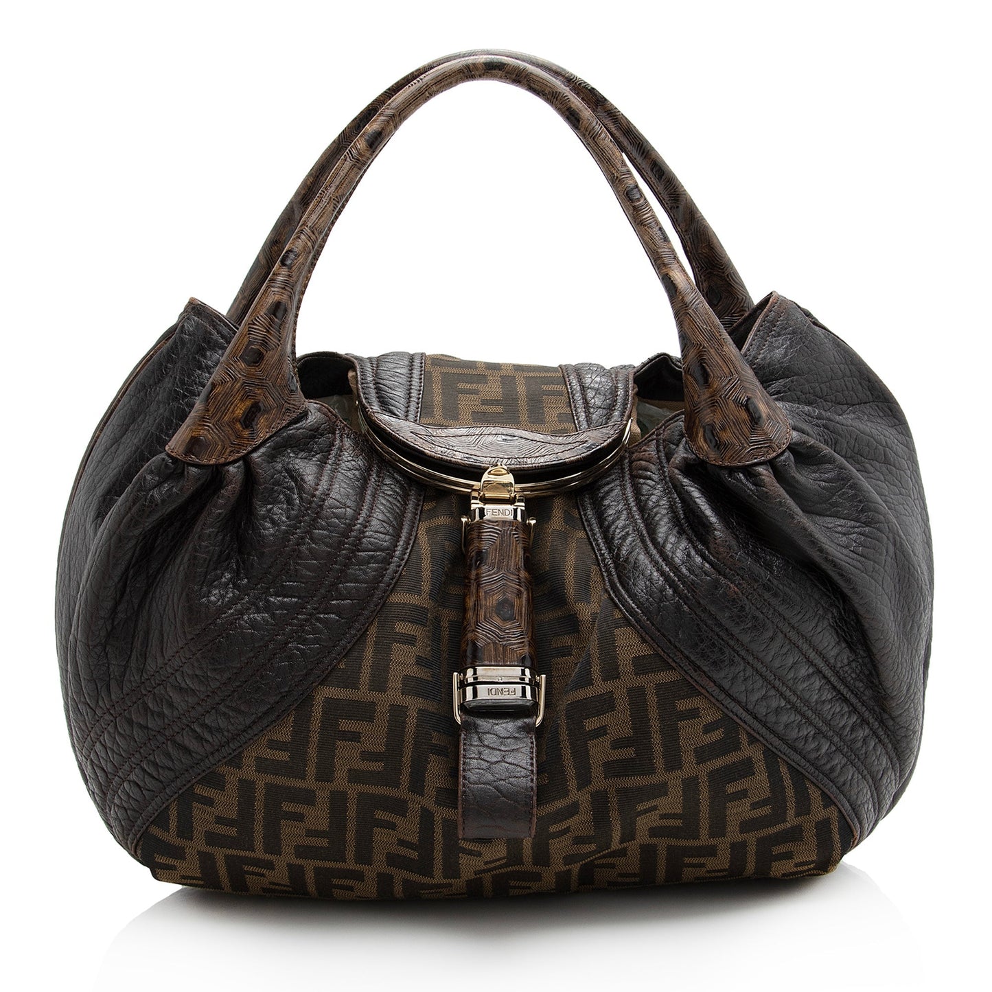 Luxury FendiTortuga Leather Zucca Spy Satchel (SHF-22711)