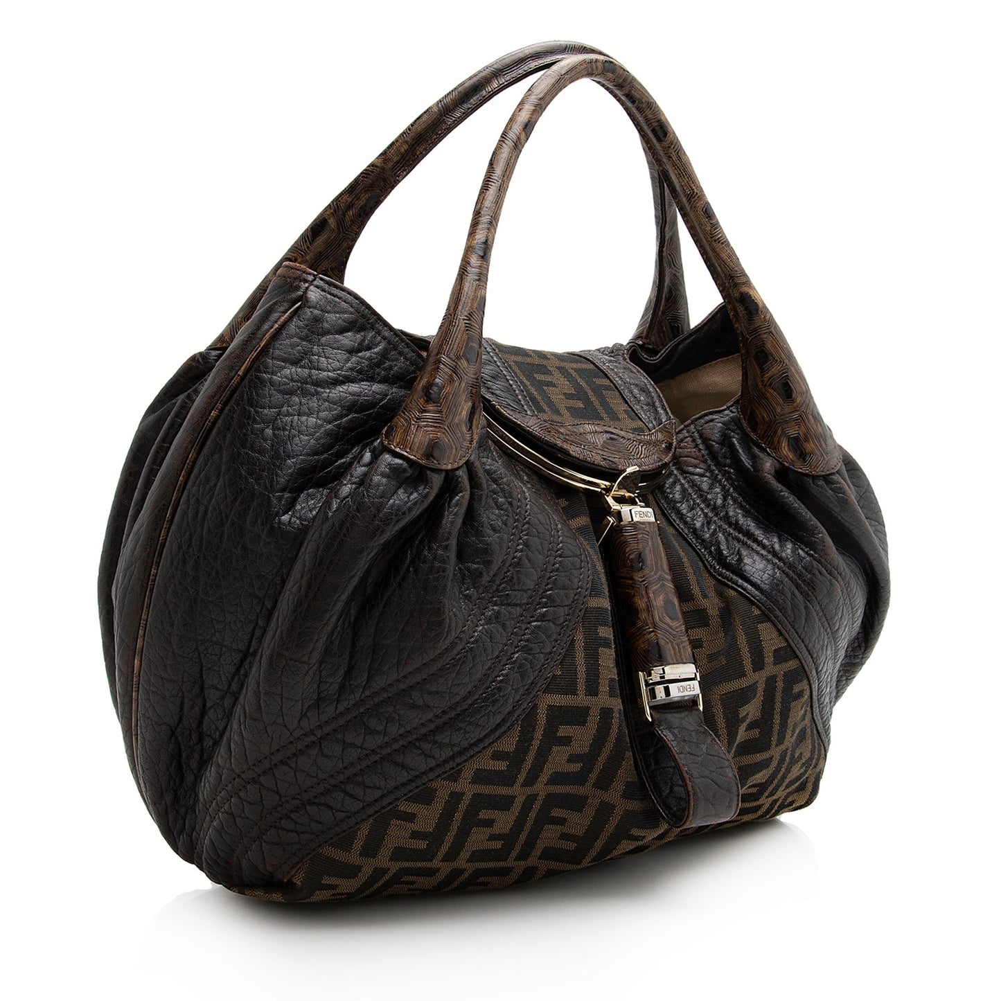 Luxury FendiTortuga Leather Zucca Spy Satchel (SHF-22711)
