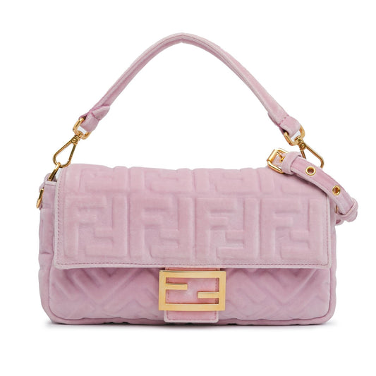 Luxury FendiVelvet Zucca Embossed Baguette Satchel (SHG-eV17vo)
