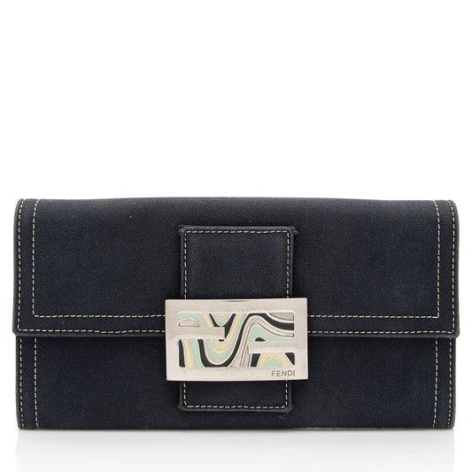 Luxury FendiVintage Denim Continental Wallet (SHF-2XXWBh)