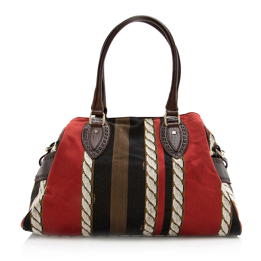 Luxury FendiVintage Embroidered Canvas Du Jour Tote (SHF-20442)