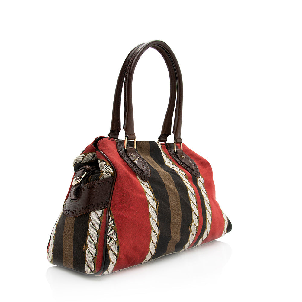 Luxury FendiVintage Embroidered Canvas Du Jour Tote (SHF-20442)