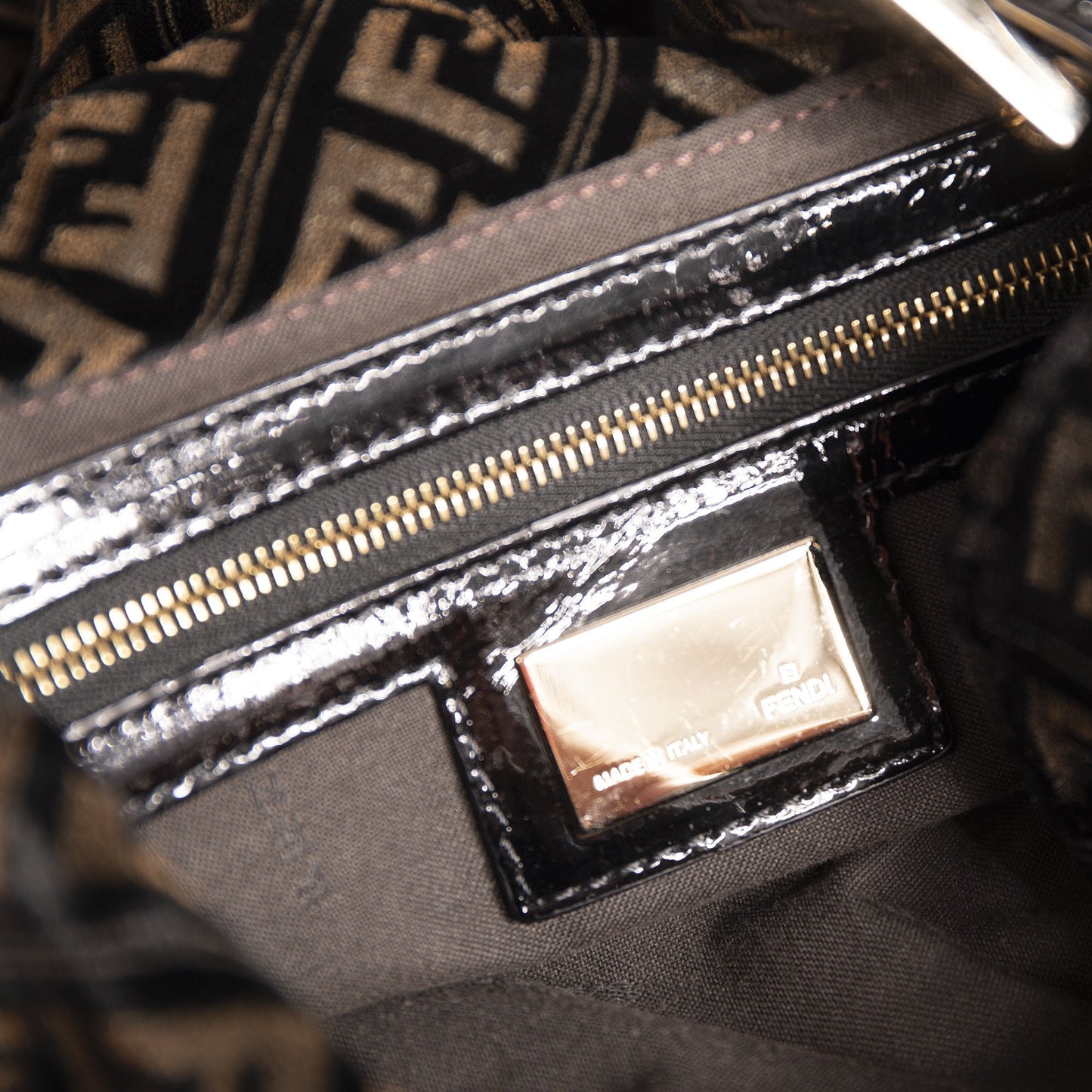 Fendi Vintage Velvet Zucca Resin Baguette Flap Bag