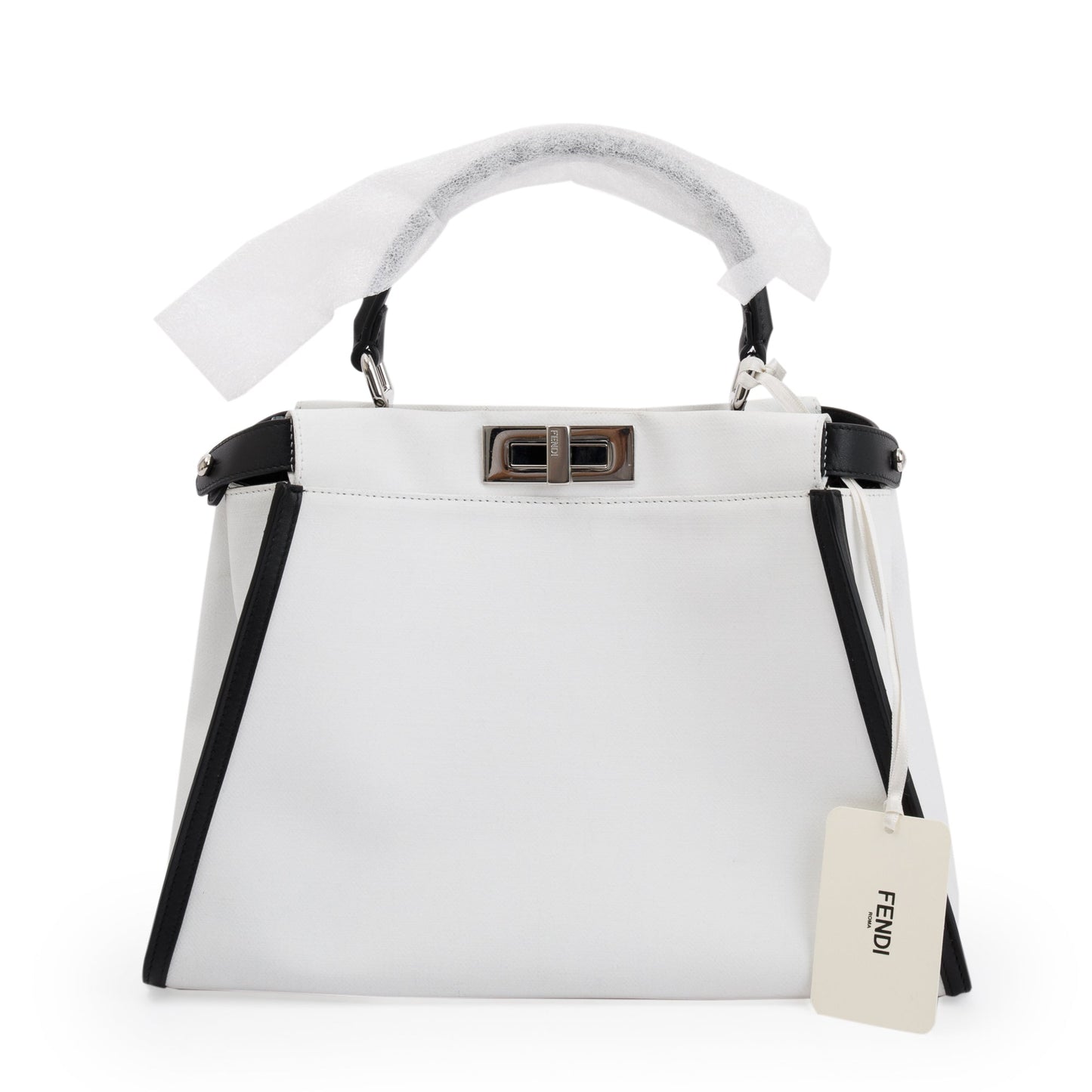 Fendi White & Black Canvas Calf Leather Medium Peekaboo Bag