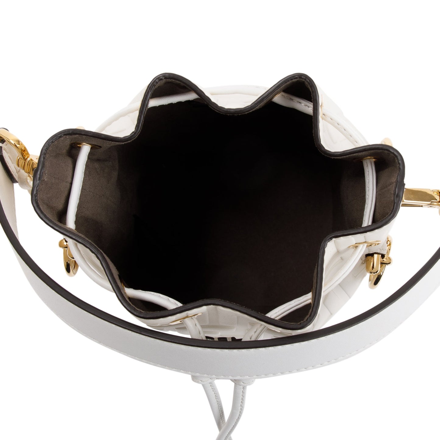 Fendi White FF Embossed Calfskin Leather Mini Mon Tresor Bucket Bag
