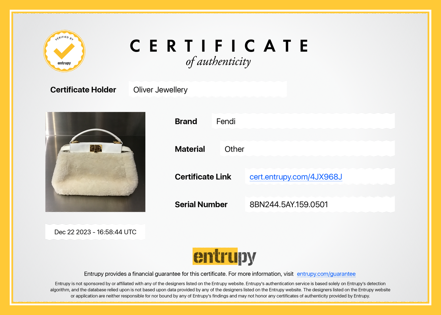 Fendi White Shearling Mini Peekaboo Handle Bag