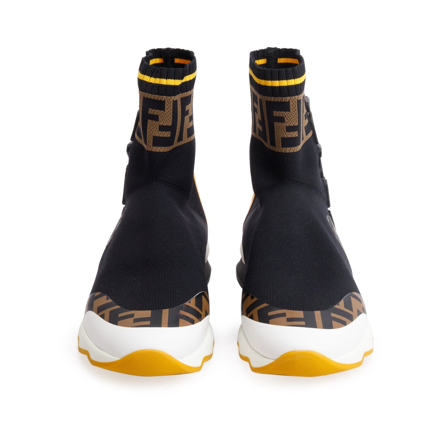 Fendi X Fila Black Multicolor Stretch Knit Calfskin Mania Sock Sneakers, Size 39
