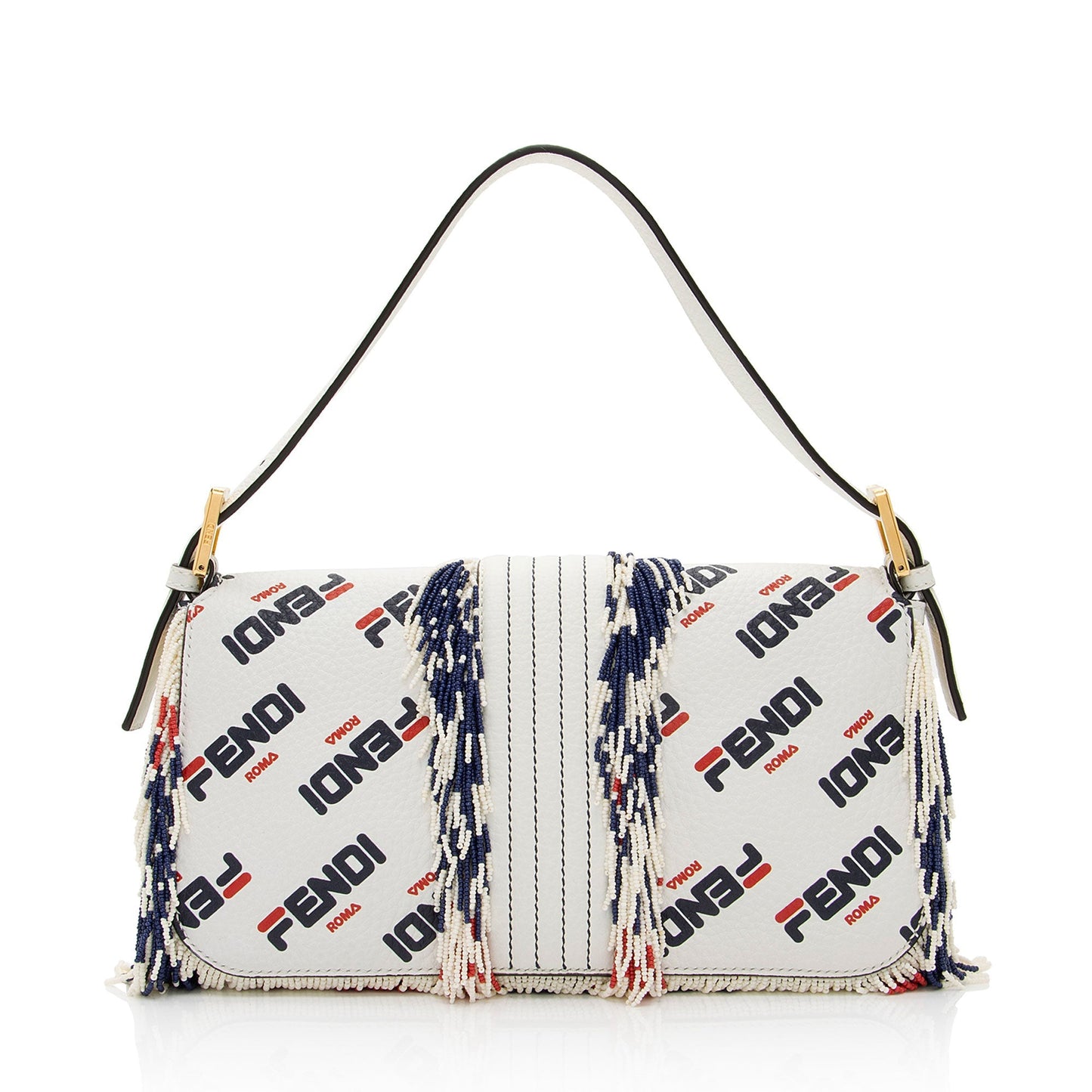 Luxury FendiX Fila Mania Calfskin Beaded Baguette Shoulder Bag (SHF-bdJOQe)