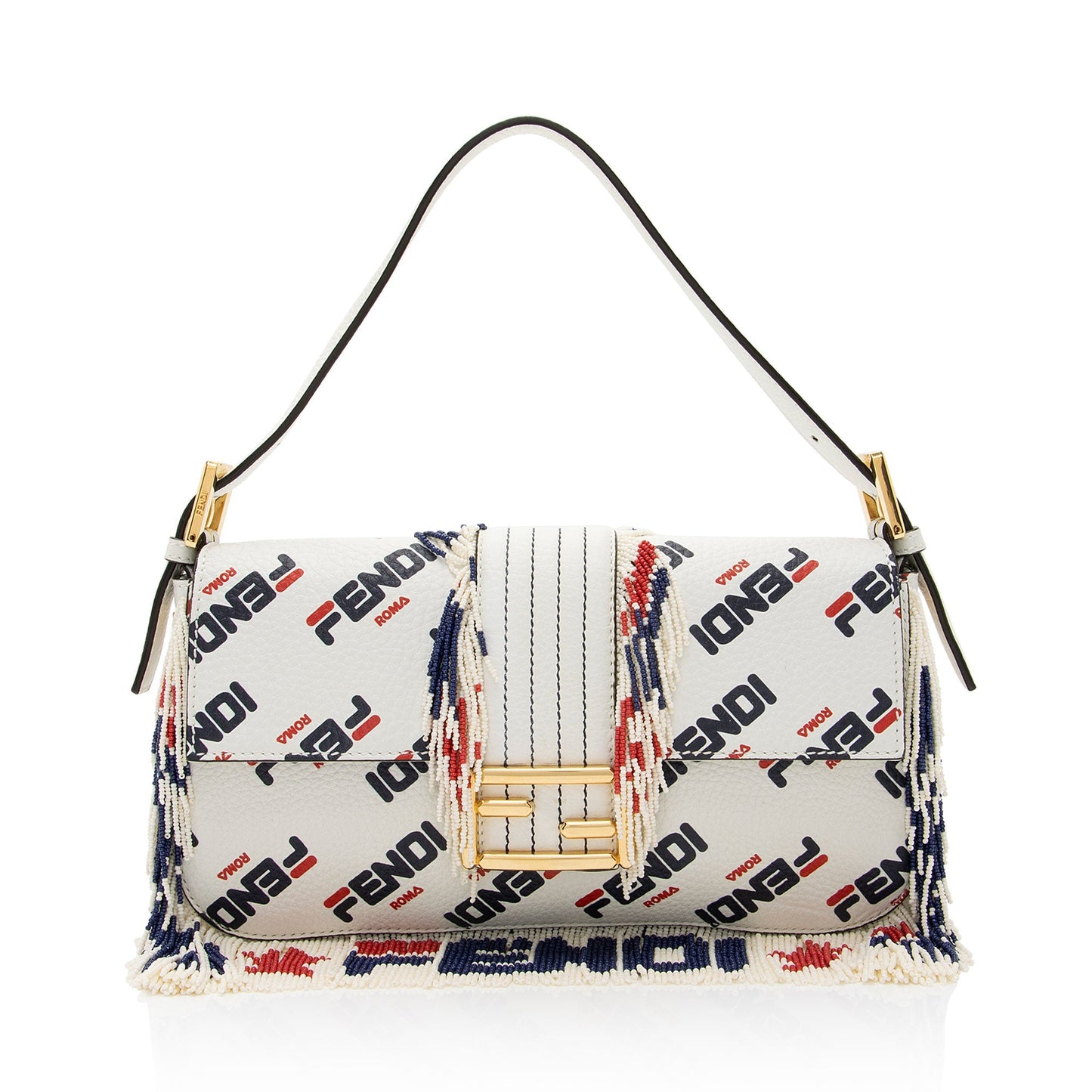 Luxury FendiX Fila Mania Calfskin Beaded Baguette Shoulder Bag (SHF-bdJOQe)