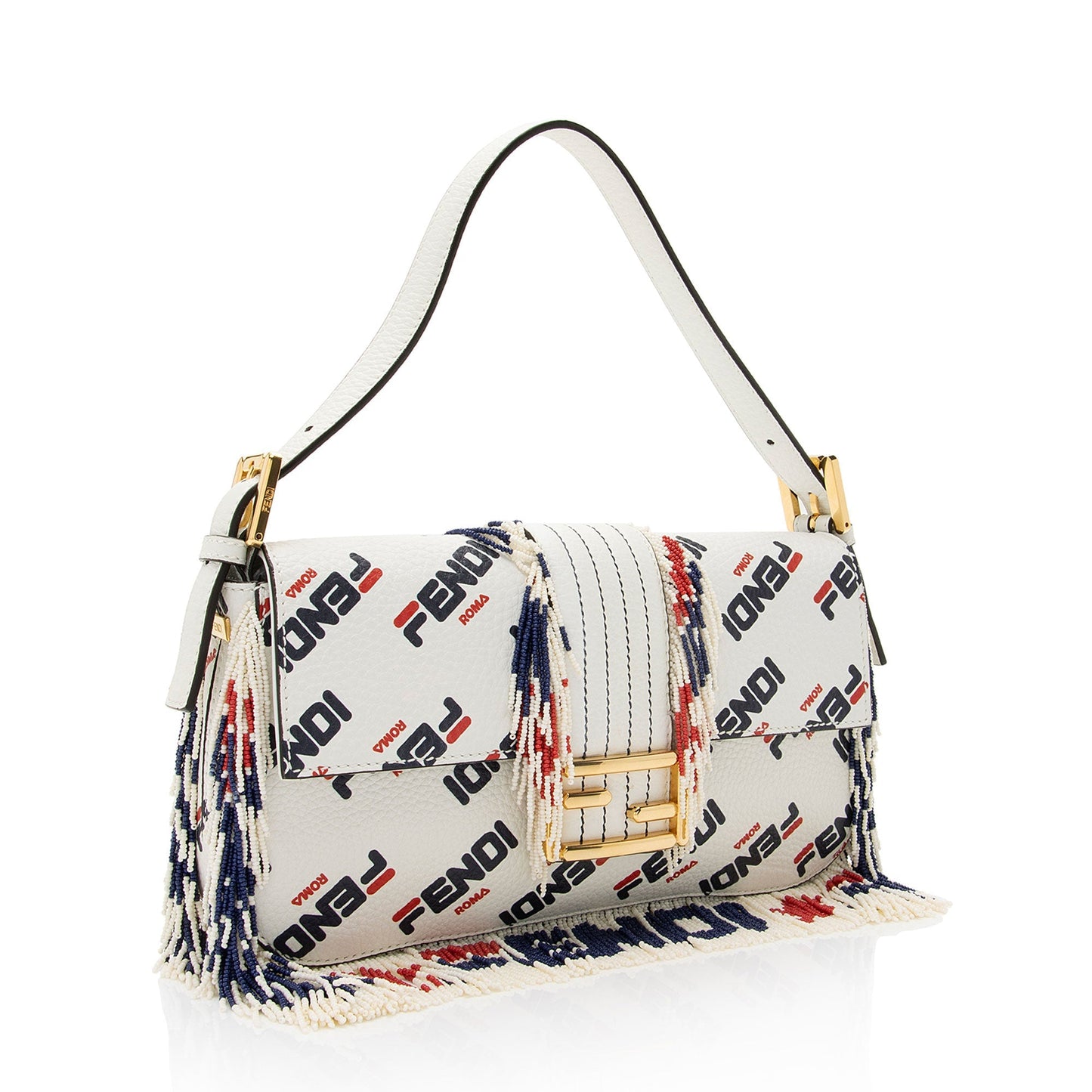 Luxury FendiX Fila Mania Calfskin Beaded Baguette Shoulder Bag (SHF-bdJOQe)
