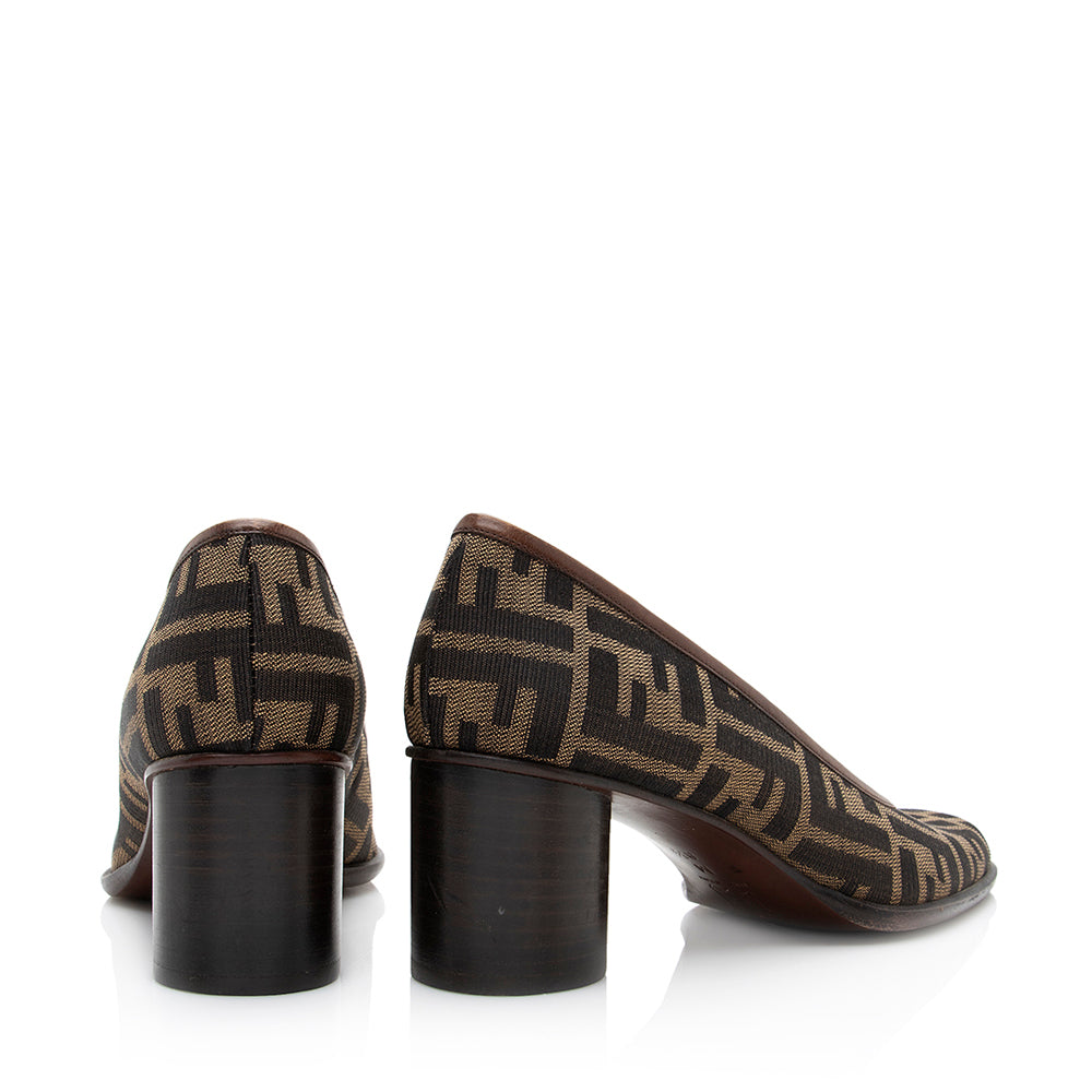 Luxury FendiZucca Block Heel Pumps - Size 8.5 / 38.5 (SHF-20924)