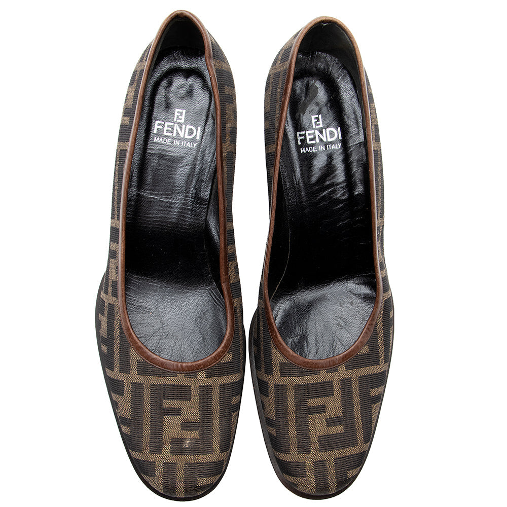 Luxury FendiZucca Block Heel Pumps - Size 8.5 / 38.5 (SHF-20924)