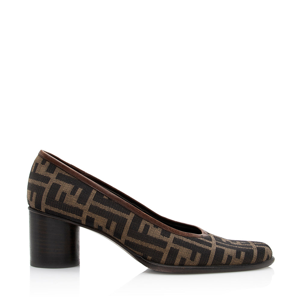 Luxury FendiZucca Block Heel Pumps - Size 8.5 / 38.5 (SHF-20924)