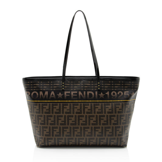 Luxury FendiZucca Canvas Logo Medium Roll Tote (SHF-U2XZrj)
