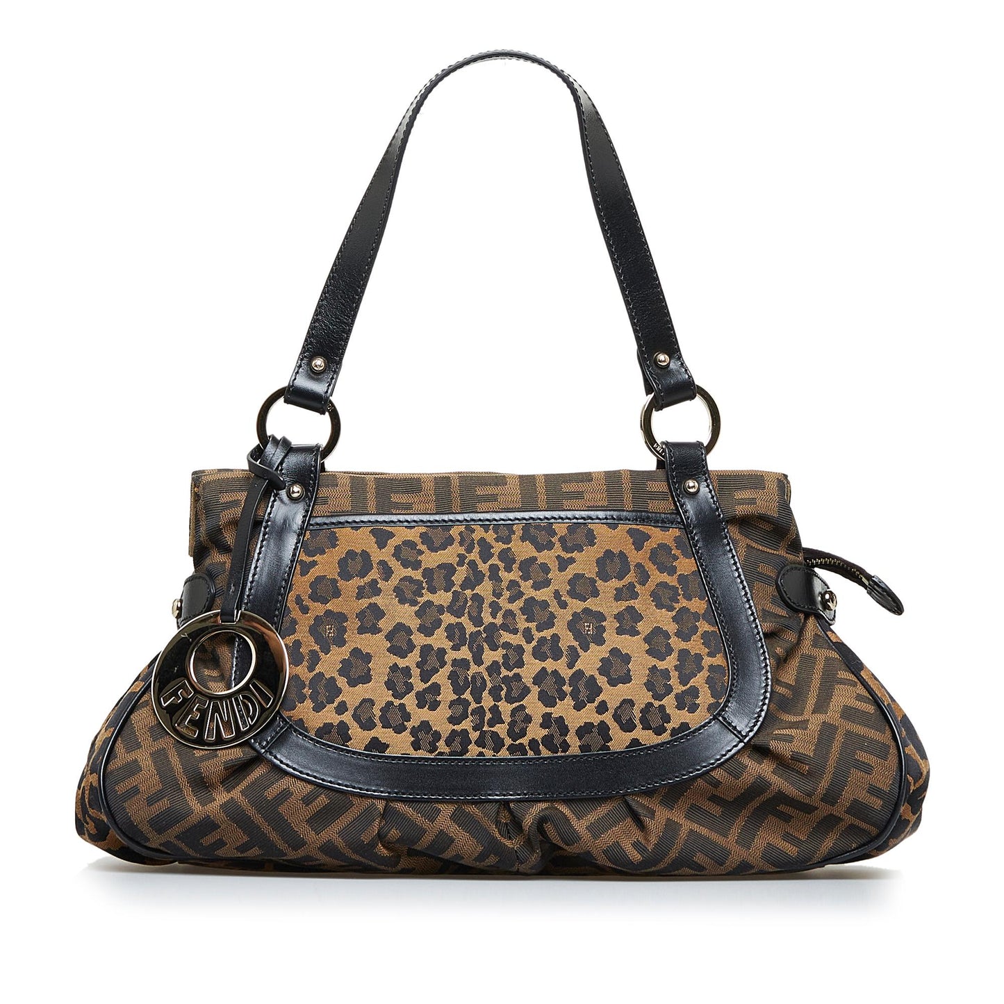 Luxury FendiZucca Chef Leopard Shoulder Bag (SHG-nwsCum)