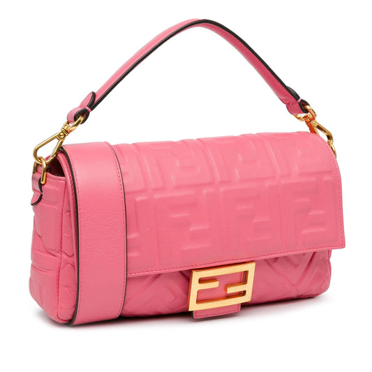 Luxury FendiZucca Embossed Baguette Satchel (SHG-PnP7Su)
