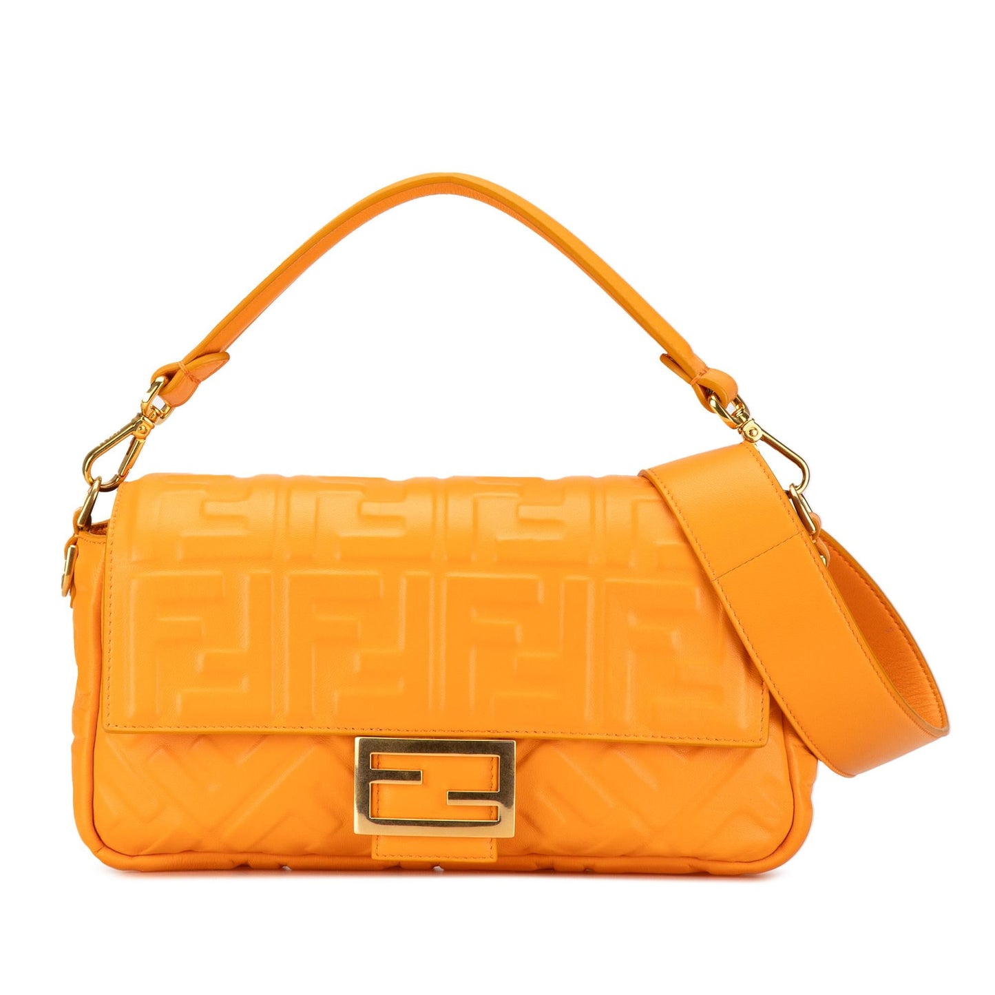 Luxury FendiZucca Embossed Leather Baguette Satchel (SHG-yIkxmI)