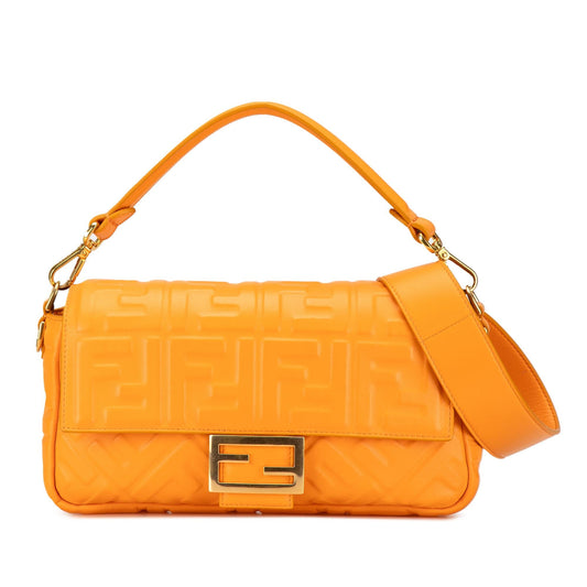 Luxury FendiZucca Embossed Leather Baguette Satchel (SHG-yIkxmI)