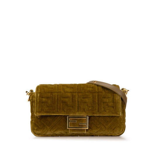 Luxury FendiZucca Embossed Velvet Baguette Satchel (SHG-TmosbZ)