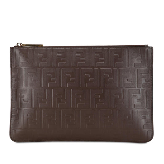Luxury FendiZucca Embossed Zip Pouch (SHG-pMFnGr)
