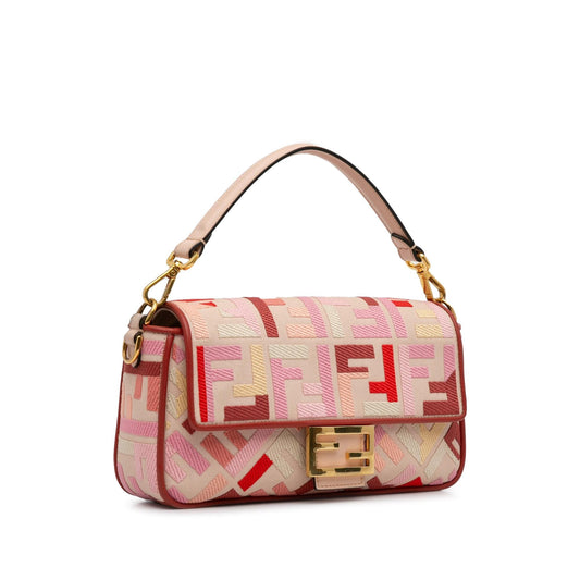 Luxury FendiZucca Embroidered Baguette Satchel (SHG-WloGCz)