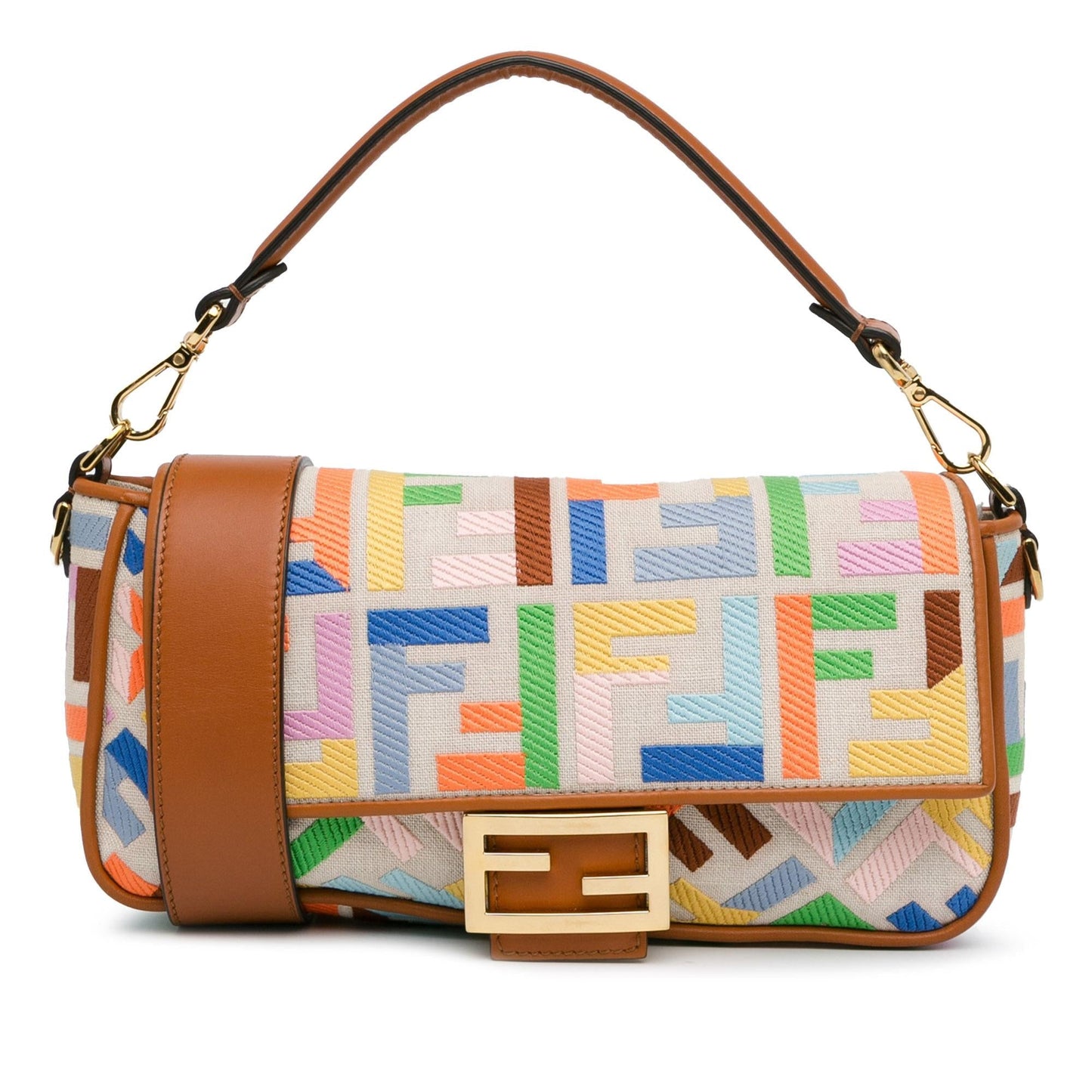 Luxury FendiZucca Embroidered Canvas Baguette Satchel (SHG-iZ39pU)
