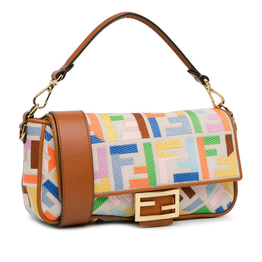 Luxury FendiZucca Embroidered Canvas Baguette Satchel (SHG-iZ39pU)