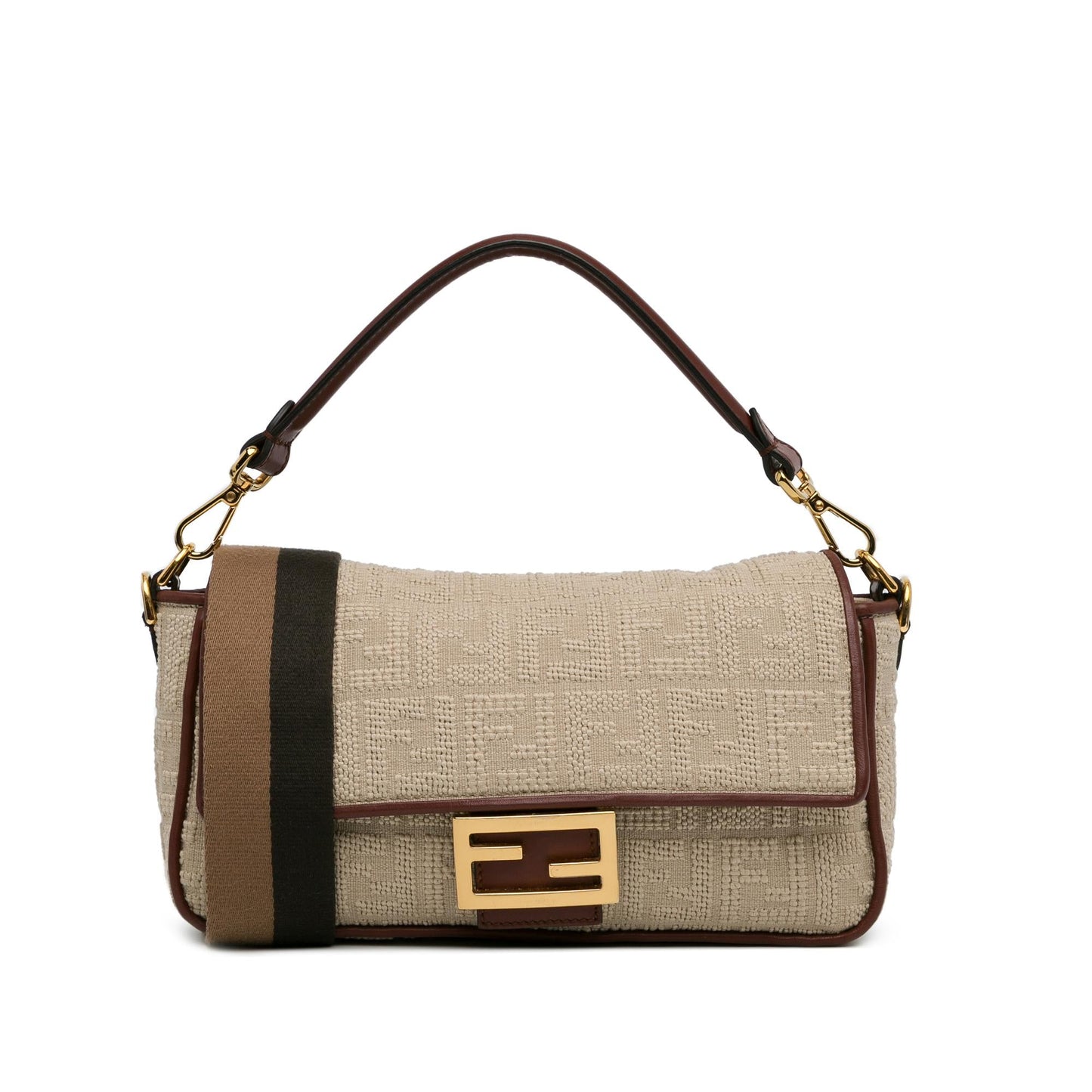 Luxury FendiZucca Embroidered Canvas Baguette Satchel (SHG-EhV62g)