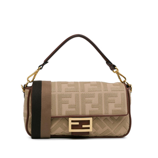 Luxury FendiZucca Embroidered Canvas Baguette Satchel (SHG-62z4Da)