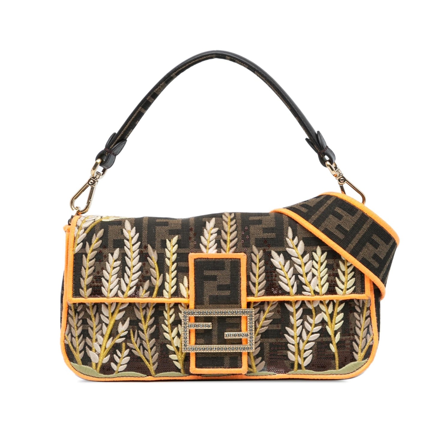 Luxury FendiZucca Embroidered Canvas Baguette Satchel (SHG-EXLjwd)