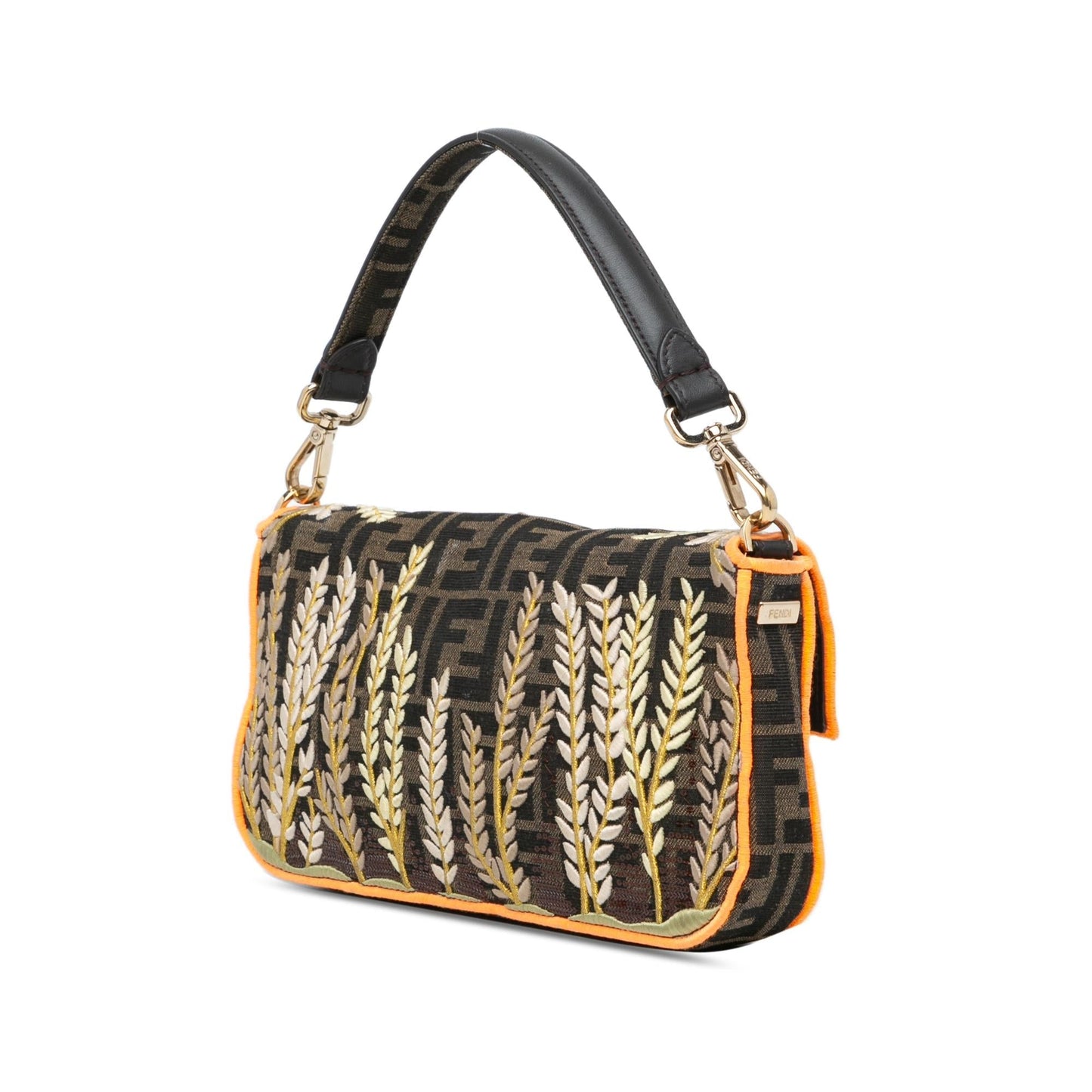 Luxury FendiZucca Embroidered Canvas Baguette Satchel (SHG-EXLjwd)