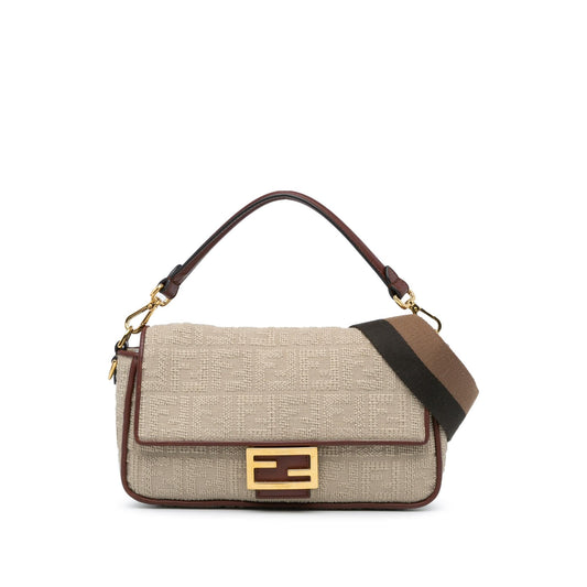 Luxury FendiZucca Embroidered Canvas Baguette Satchel (SHG-CbXmDx)