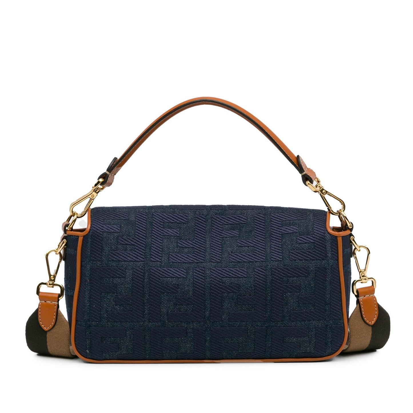 Luxury FendiZucca Embroidered Denim Baguette Satchel (SHG-oiAEAB)
