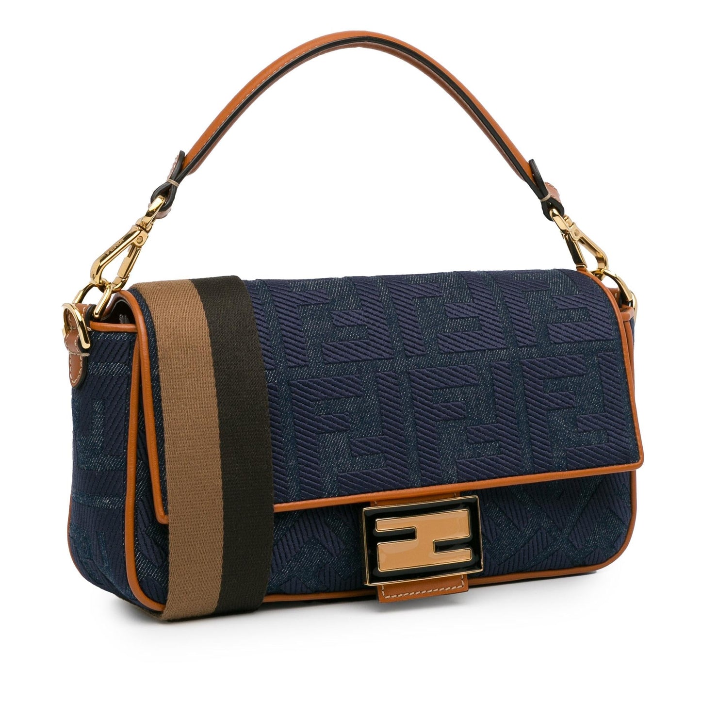Luxury FendiZucca Embroidered Denim Baguette Satchel (SHG-oiAEAB)