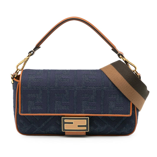 Luxury FendiZucca Embroidered Denim Baguette Satchel (SHG-1q9dga)