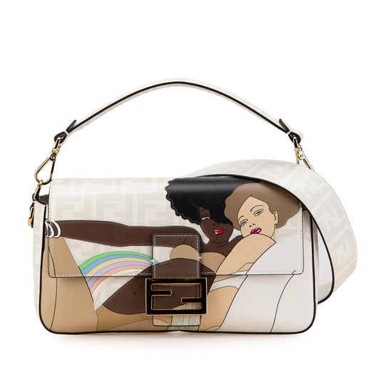 Luxury FendiZucca Graphic Print Coated Canvas Bikini Girls Baguette Satchel (SHG-M98lh0)