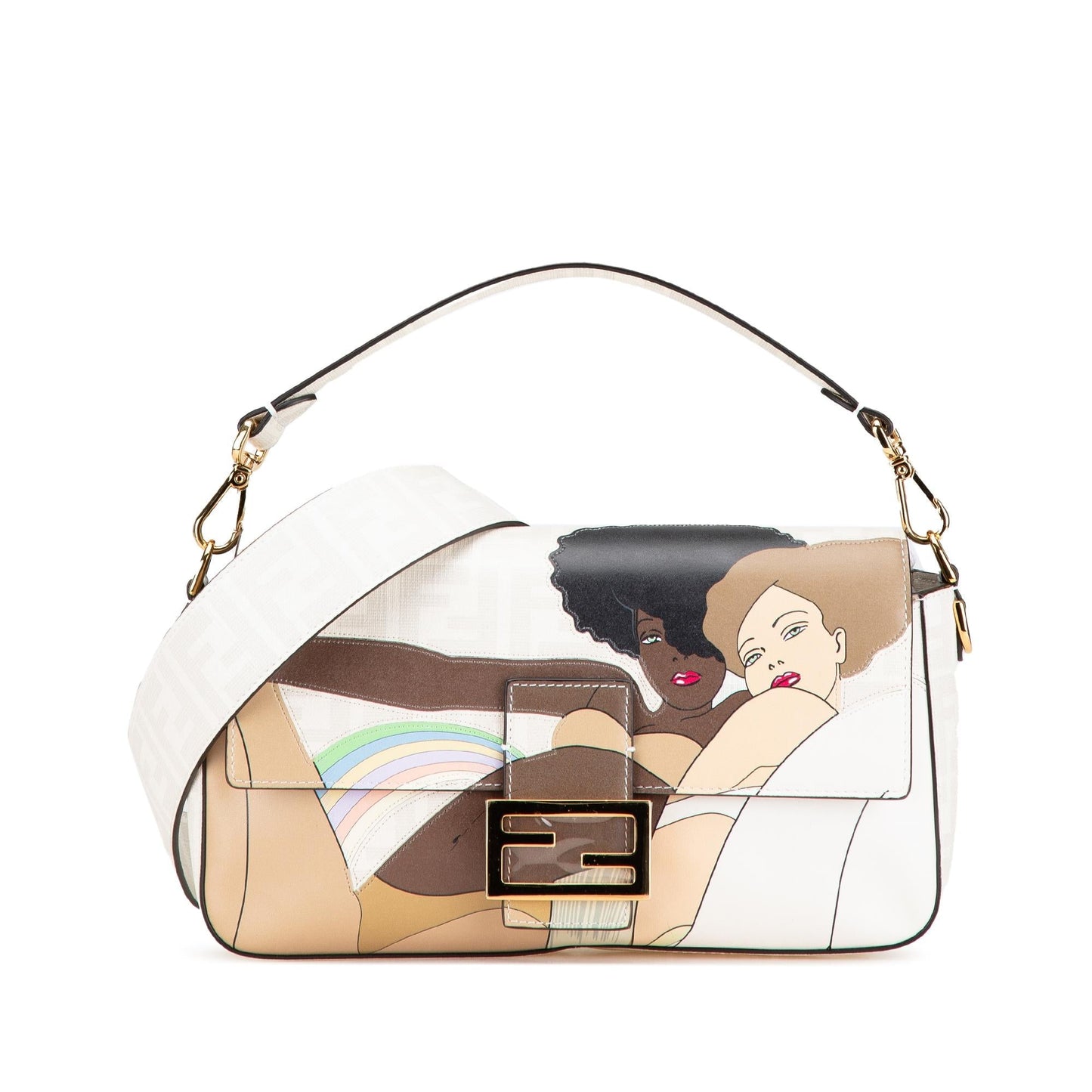 Luxury FendiZucca Graphic Print Coated Canvas Bikini Girls Baguette Satchel (SHG-c5yQoj)