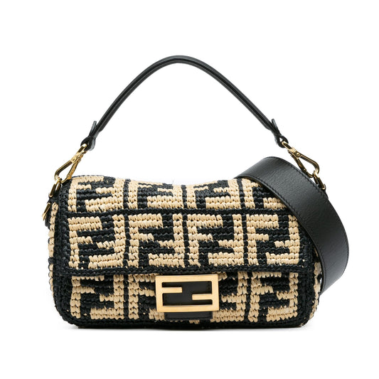 Luxury FendiZucca Raffia Baguette Satchel (SHG-nNJ0YF)