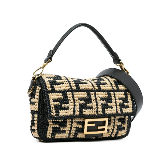 Luxury FendiZucca Raffia Baguette Satchel (SHG-nNJ0YF)