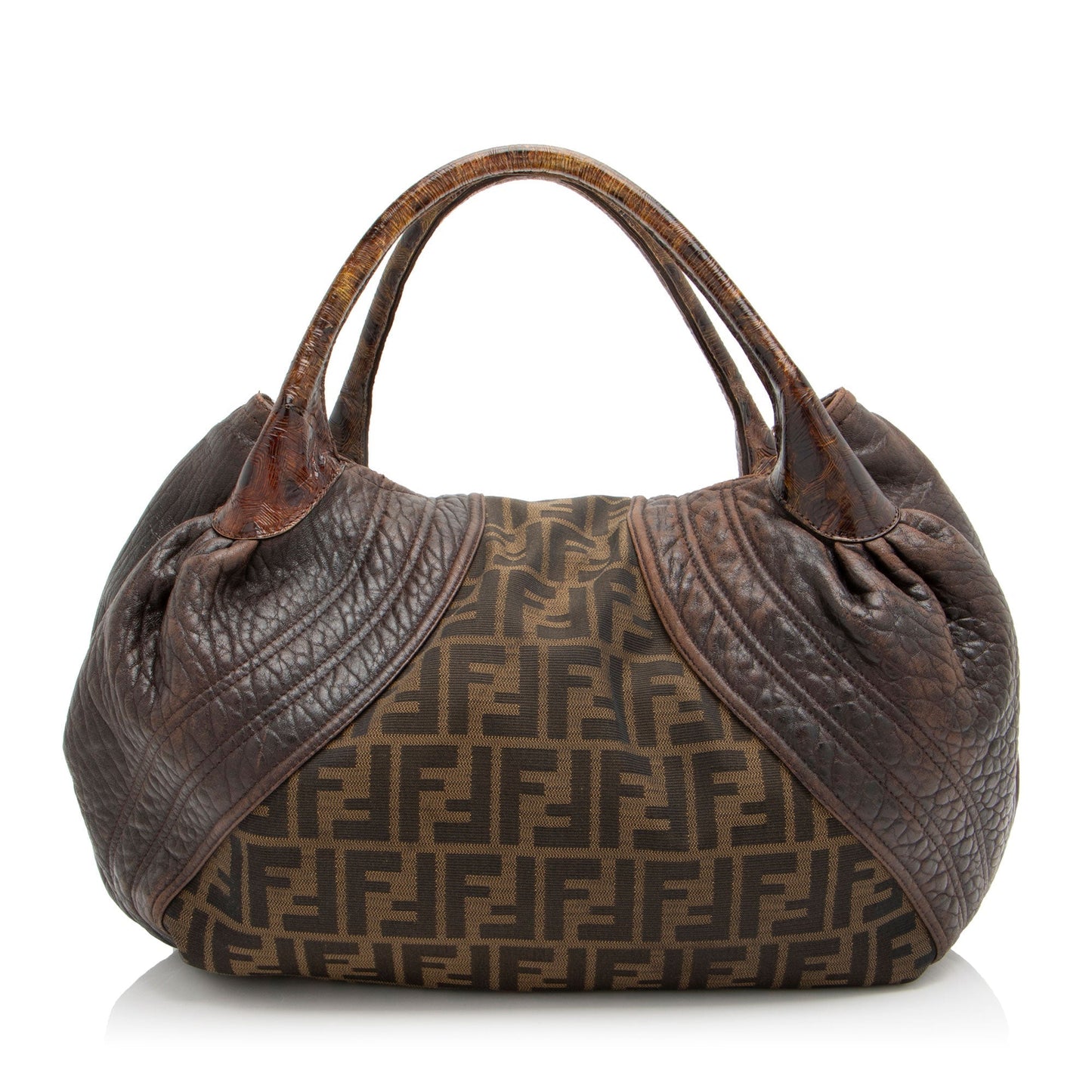 Luxury FendiZucca Tortuga Leather Spy Satchel (SHF-3hVawD)