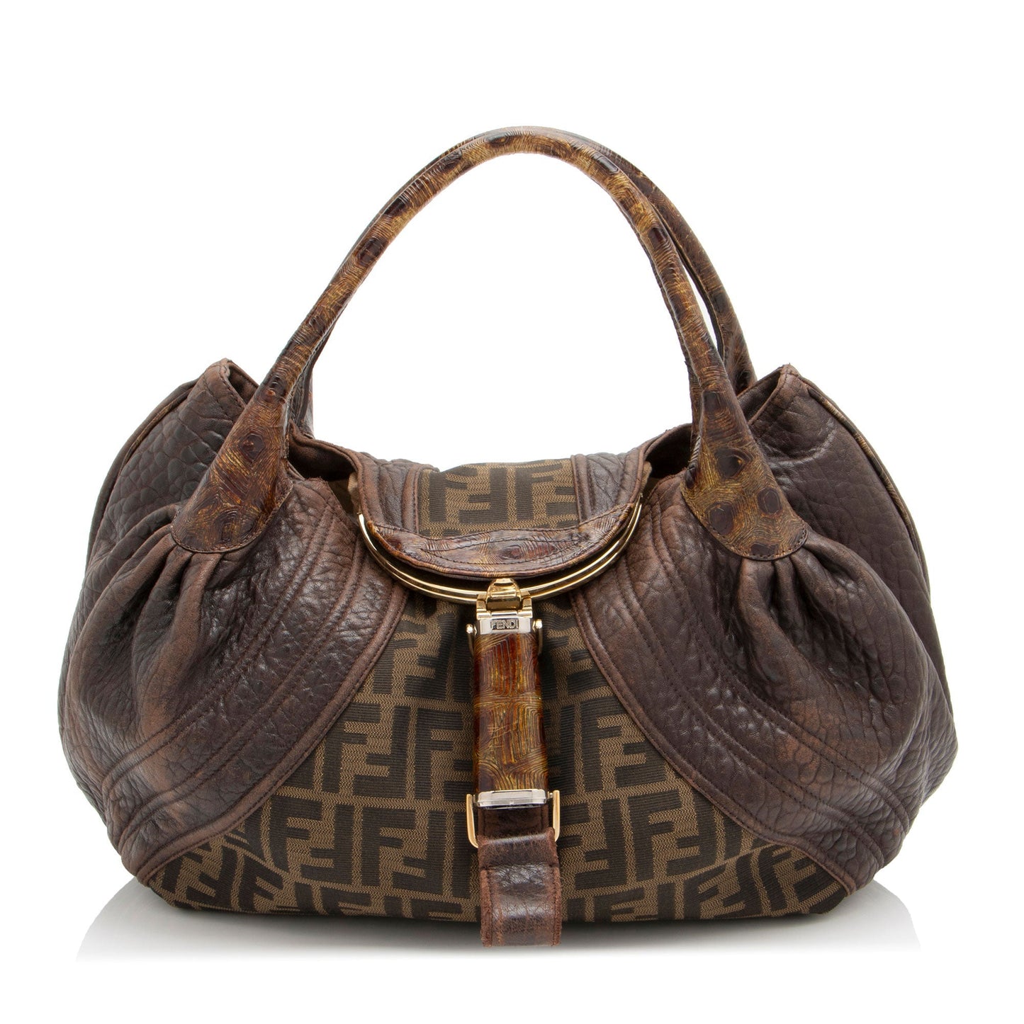 Luxury FendiZucca Tortuga Leather Spy Satchel (SHF-3hVawD)